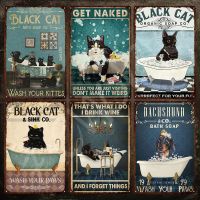 Black Cat Bath Soap Co Wash Your Paws ป้ายโลหะ Wall Decor-สัตว์น่ารัก Vintage Plaque สำหรับ Pet Shop ตกแต่งห้องน้ำ