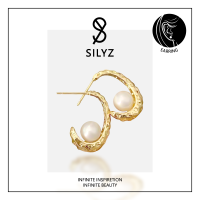 Silyz ต่างหูโน้ตดนตรีไข่มุกเงินแท้ ชุบ 14K สไตล์วินเทจ สไตล์เกาหลี S-127