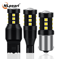 NLpearl ไฟสัญญาณ2x 12V-24V 7440 W21W Led,ไฟเบรค Canbus ไฟสำรอง LED รถยนต์สว่างใหม่1156 BA15S T15 T20 3030 15SMD ไฟเลี้ยวรถถอยหลัง