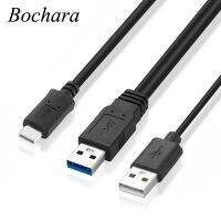 Bochara 2 in 1 USB 3.0 Type A Male to USB Type C 3.1 Male Data Cable USB2.0 Power Cable Y Splitter For HDD