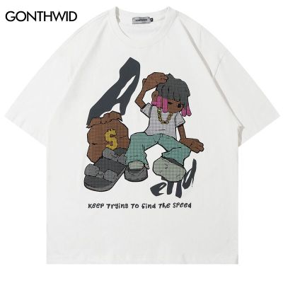 Hip Hop เสื้อยืด Streetwear Y2K Harajuku การ์ตูนพิมพ์ผ้าฝ้ายเสื้อ2023แฟชั่น Casual หลวมขนาดใหญ่ Tshirt Top