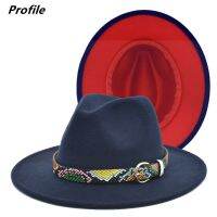 【Explosion umbrella】 กองทัพเรือสีฟ้า Fedora หมวกทูโทนแจ๊สหมวกงูแบบอุปกรณ์เสริมเวทีพรรค U Nisex ฤดูใบไม้ร่วงและฤดูหนาวหมวก Шапка Шт