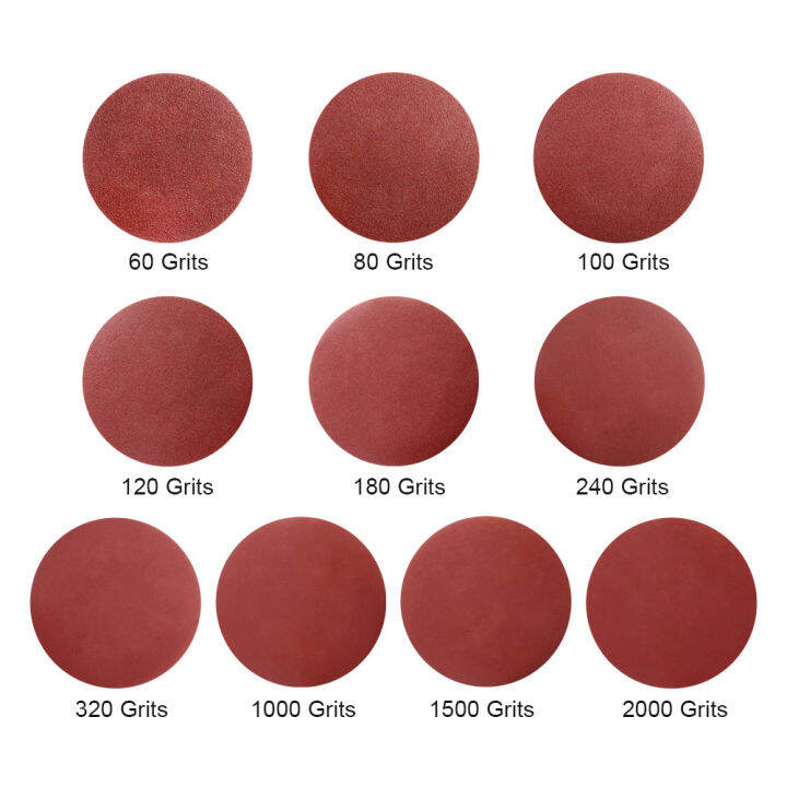 6070100pcs-5-inch-125mm-sandpaper-brushed-back-for-sander-red-round-sanding-paper-disk-sand-sheets-grit-60-2000-hook-loop-disc