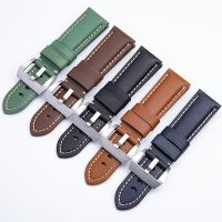 24mm Top Layer French Napa Cowhide Genuine Leather Watchband Wristband Fit For Panerai Strap Watch Band 316L Steel Buckle