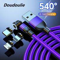 Doudoulie 3A สาย USB หัวแม่เหล็กชาร์จเร็วชนิด C สาย540หมุนแม่เหล็กที่ชาร์จไฟไมโครยูเอสบีสายสำหรับซัมซุง I-Phone 14 13 12สาย