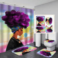 African American Women Shower Curtain Set for Bathroom Bathtub Screen with Car Rug Washroom Ho Toliet Partition Hooks