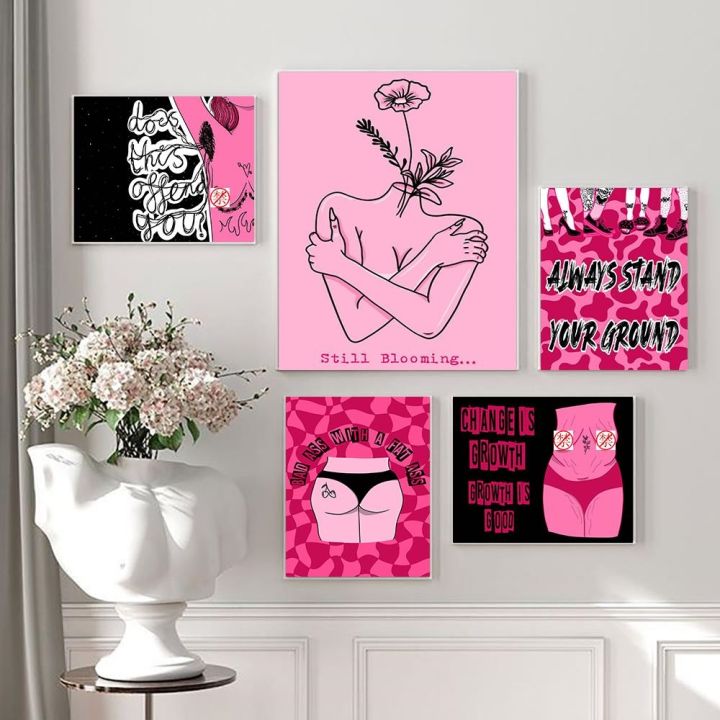 female-body-positive-art-canvas-print-pink-feminist-chest-ass-sexy-girl-panties-painting-poster-abstract-black-room-home-decor