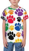 Colorful Dog Paw Pattern T- Shirt Short Novelty for Boys and Girl