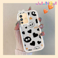 Jjlingji เคสสำหรับ VIVO V23 5G S12 5G V23i 5G ลายการ์ตูนลูกบอลถ่านหินขนาดเล็กสีสันสดใสน่ารักสัตว์ประหลาดน้อยเลนส์กล้องถ่ายรูปแบบนิ่มซิลิโคนเคสโปร่งใสกันกระแทกแบบใสง่าย