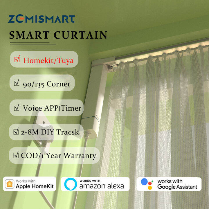 Zemismart Newest Motorized Sliding Curtain Motor Tuya/Homekit WiFi Smart Curtain Rail Motorized