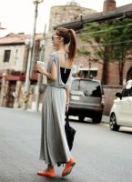 Maxi Dress แม็กซี่เดรสยาว สีเทา โชว์หลัง มาพร้อมเกาะอกสีดำ เก๋ไก๋สุดๆ ผ้าเนื้อดี ทิ้งตัว black