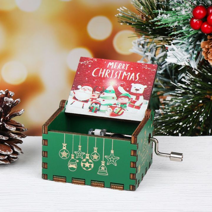 สุขสันต์วันคริสต์มาส-bqgbg63511กล่องดนตรีกล่องดนตรีไม้ของขวัญปีคลาสสิกมือหมุน