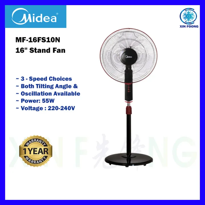 Midea Stand Fan 16'' MF16FS10N (Black) 3 Speed Fan Lazada