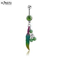 【HOT SALE】 Sky Joy 1PC Dangling Navel Belly แหวน Leaf สัตว์ Belly Piercing คริสตัล CZ เหล็ก14G ผู้หญิงเครื่องประดับ Barbell