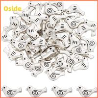 OSIDE 100 PCS ลูกปัดหลวมๆ เครื่องรางรูปสัตว์สีเงิน รูปนก โลหะผสมอัลลอยด์ เครื่องรางอัลลอยด์ ตัวเว้นระยะลูกปัดทิเบต 9 X15mm จี้อัลลอยรูปนกสไตล์ทิเบต กำไลข้อมือสร้อยข้อมือ