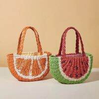 Summer cute and fresh small bag watermelon orange embroidered bag Diagonal handbag ins trendy paper grass woven bag 〖WYUE〗