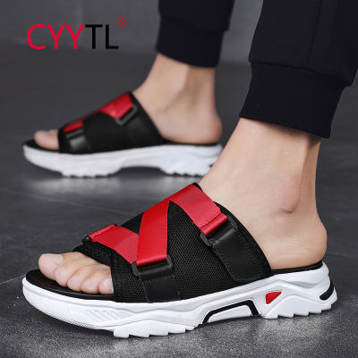 CYYTL High Quality New Design Mens Fashion Summer Slippers Hot Solid Color Leather Flat Sandals Casual Patchwork Flip Flops