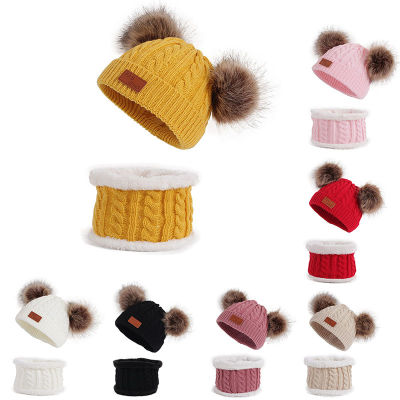 ใหม่เด็กหมวกผ้าพันคอสูทฤดูใบไม้ร่วงฤดูหนาว Knitteed เด็กหมวกผ้าพันคอชุดผ้าฝ้ายเด็กหญิงและเด็กชายหมวกคอเด็กผ้าพันคอ