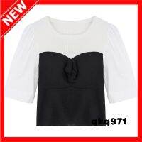 qkq971 Short Sleeve T-Shirt For Women 2022 New French Fake Two Piece Bubble Sleeve T-Shirt