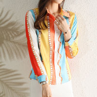 New fashion chained printing ladies shirts France style women blouses Spring Summer Long sleeve tops female Mujer blusas