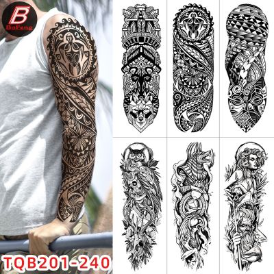 【YF】 Waterproof Temporary Large Arm Sleeve Tattoo Lion Crown King Rose Tatoo Sticker Wild Wolf Tiger Men Full Skull Totem Fake Tatto