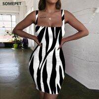 【YF】 SOMEPET Zebra Dress Women Black And White Sundress Stripe 3d Print Harajuku Ladies Dresses Womens Clothing Plus Size Short Beach