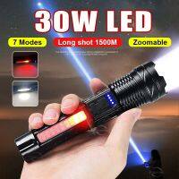 30W Ultra Bright Tactical LED Flashlight Torch Light 7 Modes With USB Charging Flash Light Zoom Long Range Lantern