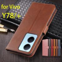 Wallet Flip Cover Leather Case for Vivo Y78 plus / Y78 Global 6.78" Pu Leather Phone Bags Protective Holster Fundas Coque