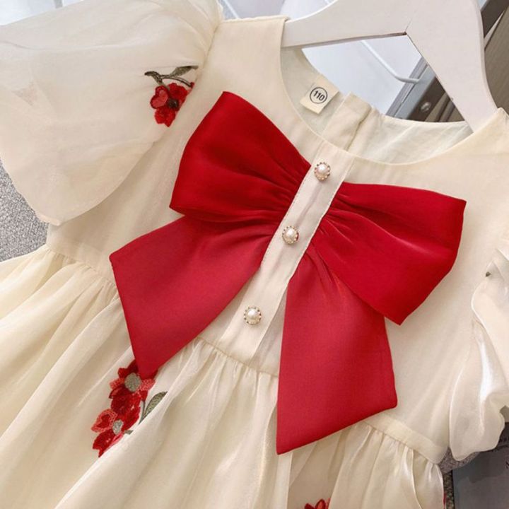 zhihuida-girls-bow-bubble-sleeve-dress-sweet-floral-dress-princess-dress