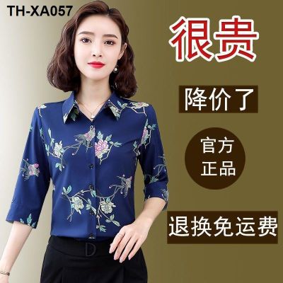 and European high-quality floral chiffon flower womens western-style 2021 summer new style three-quarter sleeve top short-sleeved
