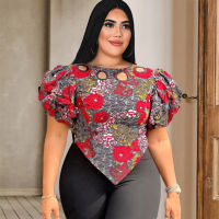 Plus Size Women S Blouses Oversized Ethnic Floral Short Sleeve Design With A Neckline Cutout Pointed Hem For A Slim Top T-Shirt