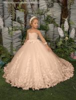 ❈ xianhaochen048906 Flor champanhe menina vestido com apliques de renda manga comprida baile personalizar primeira comunhão casamento aniversário