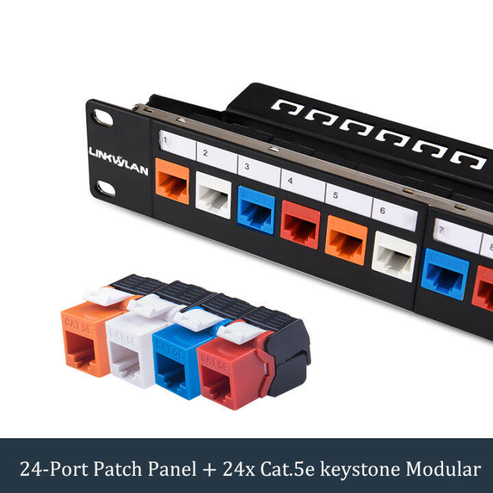 แผงแพทช์โมดูลาร์-cat6-24พอร์ตขนาด19นิ้วรวมแจ็ค-keystone-เครื่องมือ24pcs-rj45