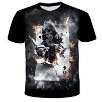 Boys Flame Skull Knight 3D Printed T Shirt Fashion Halloween Clothes Kids Boy Short Sleeve Children Clothing Tops 12 Years Old