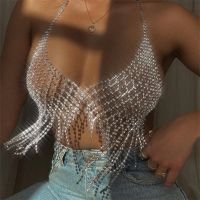 hotx【DT】 Luxury Mesh Tassel Harness Chest Chain Top Rhinestone Jewelry