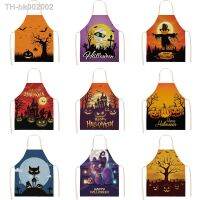 ⊕▤❄ Halloween Printed Women Kitchen Aprons Waterproof Cooking oil-proof Cotton Linen Antifouling Chef Apron Cleaning 55x68cm