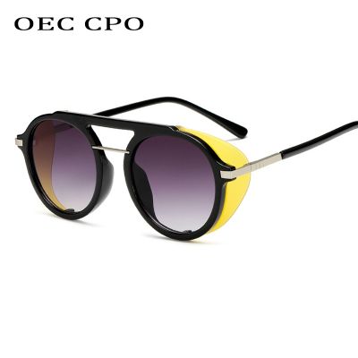 แว่นกันแดด CPO Steampunk ผู้ชายผู้หญิง,แว่นกันแดดทรงกลมแฟชั่น2019แว่นตาแบบพังค์วินเทจ O80 UV400
