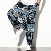 CODyx648 Nepal Style Men Casual Pants Harem Pants Loose Casual Drawstring Male Cross-pants Casual Geometric Printed Baggy Trouser