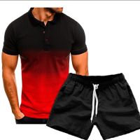 Age season summer mens casual sport T-shirt lapel 3 d gradient short sleeve suits