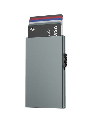 （Layor wallet） ผู้ถือบัตรกระเป๋าสตางค์ Minimalist Slim Metal RFID Blocking Card Protector Pop Up กระเป๋าสตางค์บัตรเครดิตสำหรับผู้ชาย
