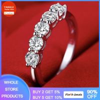 Female Eternity Promise Ring Allergy Free Tibetan Silver Ring Inlay 5pcs 3mm Cubic Zircon Engagement Wedding Band Women Rings