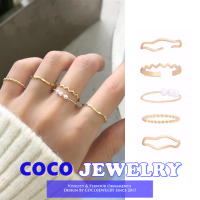 COCOJEWELRY 5ชิ้น/เซ็ตแหวนมุกรูปทรงเรขาคณิตที่เรียบง่ายสำหรับผู้หญิงแหวนนิ้วชี้ส่วนบุคคลของเกาหลี Ins