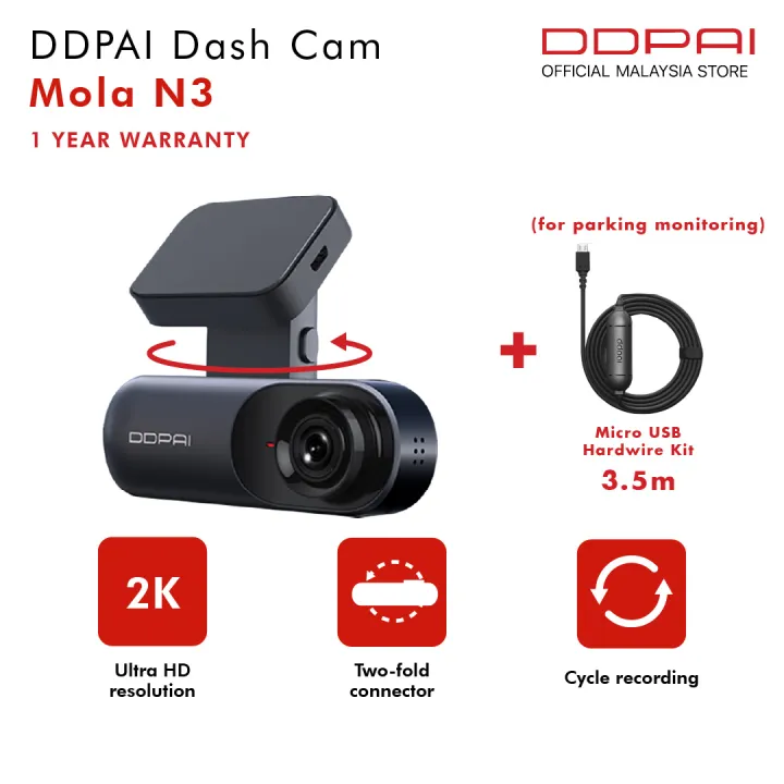 [DDPai Malaysia] Dash Cam Mola N3 1600P HD GPS Vehicle Drive Auto Video DVR Android Wifi Smart Connect Car Camera Recorder