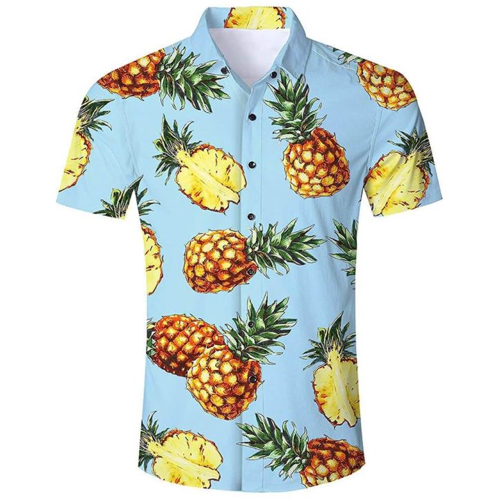 เสื้อพิมพ์ลาย3d-เสื้อรูปสับปะรดตลกๆสำหรับผู้ชายเสื้อสตรีใส่ไปทะเลเสื้อปกอาชีพของผู้ชายเสื้อฮาวายกระดุมเสื้อผ้าขึ้น