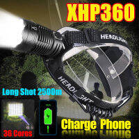 2000000 Lumens XHP360 36-Core Super Bright LED ไฟหน้าประเภท-C Z Oomable โคมไฟที่แข็งแกร่ง18650ไฟหน้าสำหรับคืนตกปลาโคมไฟ