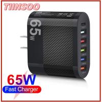 TIINSOO 6พอร์ตค่ะ ที่ชาร์จโทรศัพท์ 5USB + PD Type C 65วัตต์ค่ะ ที่ชาร์จเร็ว สากลสากลสากล ที่ชาร์จไฟ อะแดปเตอร์ชาร์จ USB สำหรับ Xiaomi Xiaomi/IPhone iPhone/ซัมซุง/หัวเว่ย โทรศัพท์สำหรับโทรศัพท์