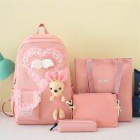 school bags for girls kid rabbit 4 Pcs Sets backpack schoolbag mochilas cute