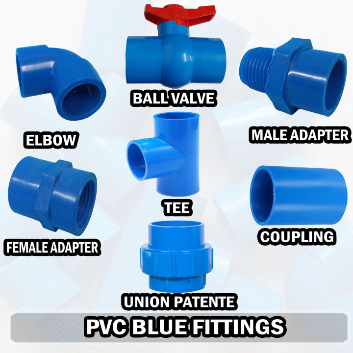 PVC Blue Pipe Fittings PLAIN Tee, Cap, Male & Female Adapter, Elbow ...