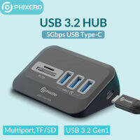 Phixero USB C Hub 3.2ฮับแท่นวางมือถือ Type C ตัวเสียบสวิตซ์รางช่องยูเอสบีช่องเสียบการ์ด SD พอร์ตหลายพอร์ตสำหรับแล็ปท็อป3.0