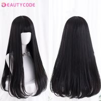 Cosplay Long Straight Black Synthetic Wigs With Bangs For Women African American Lolita Daily Party Heat Resistant Fibre